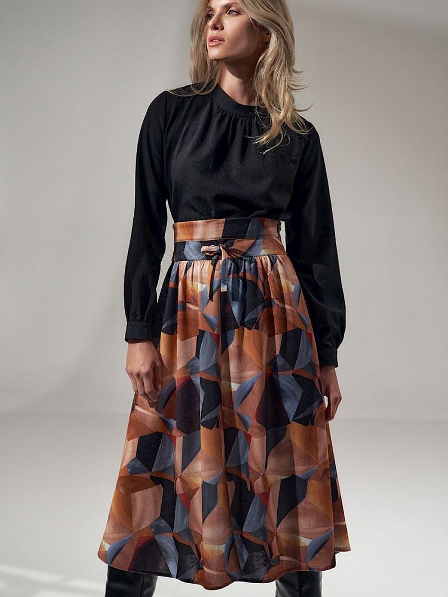 Skirt Figl - Versatile High-Waisted Geometric Pattern Skirt