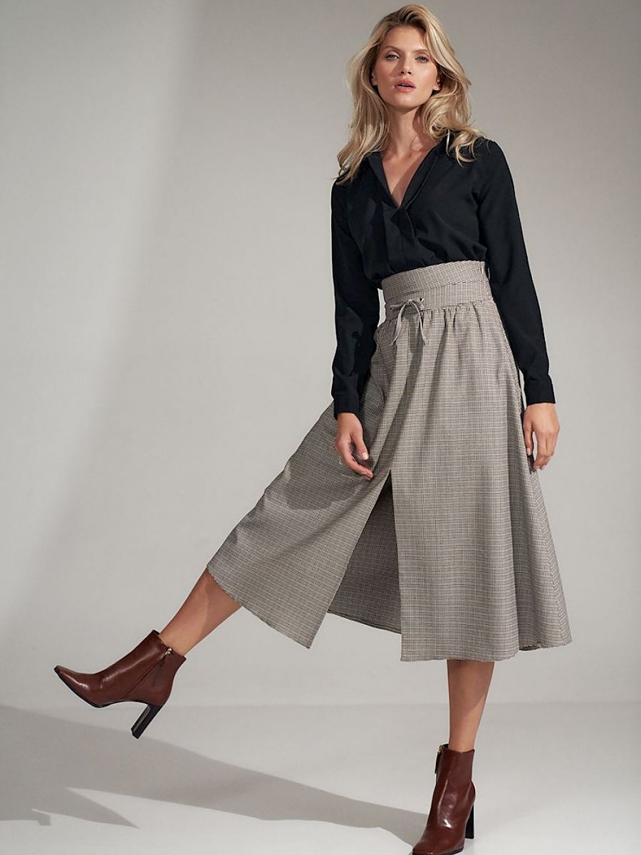 Skirt Figl: Flared Plaid Maxi Skirt