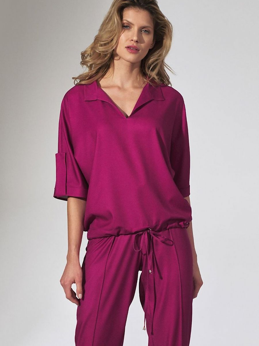 Fuchsia Kimono Blouse with Heart Neckline