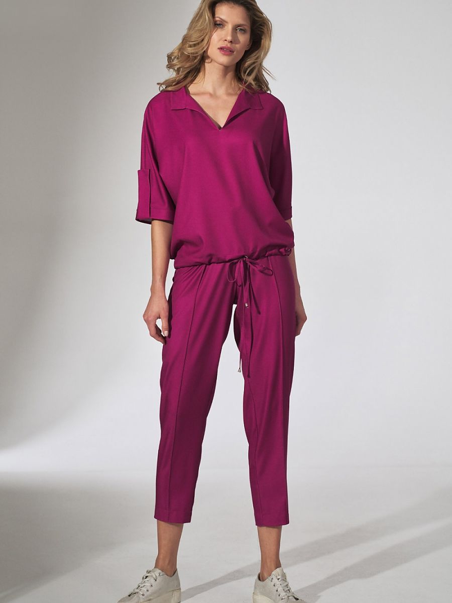 Fuchsia Kimono Blouse with Heart Neckline