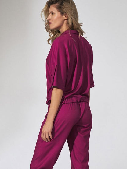 Fuchsia Kimono Blouse with Heart Neckline