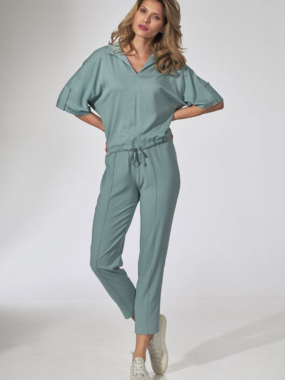 Mint Kimono Blouse with Heart Neckline and Drawstring Hem