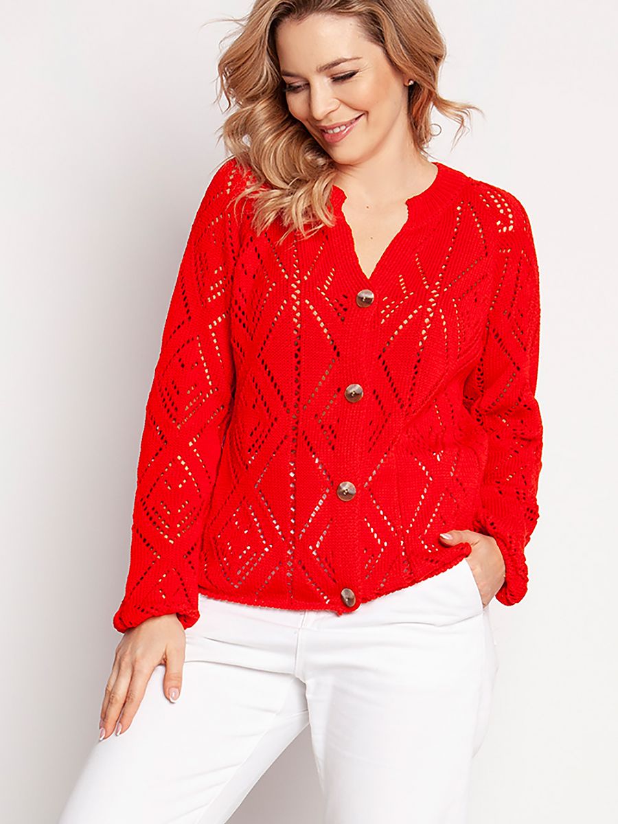 Geometric Openwork Bomber Sweater: Cardigan MKM