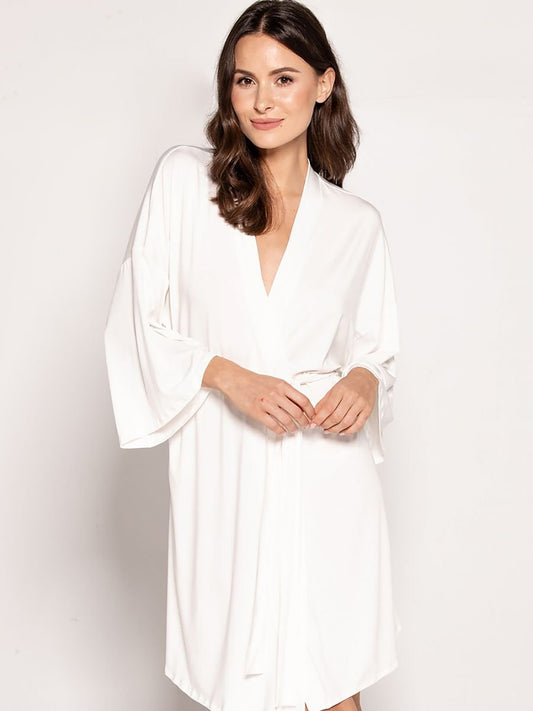 Luxurious Light-Colored Bathrobe with Wide Sleeves