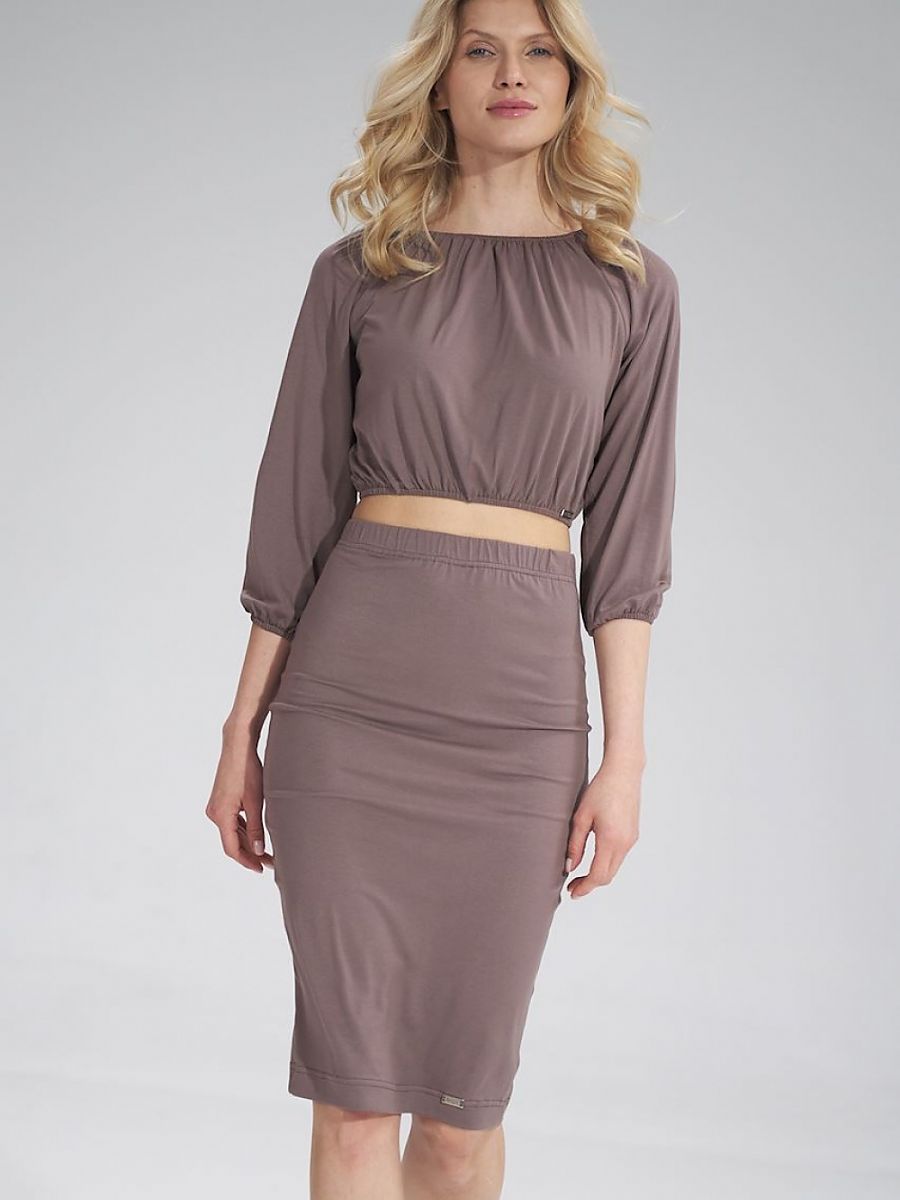 Figl Pleated Neckline Blouse with 3/4 Sleeves