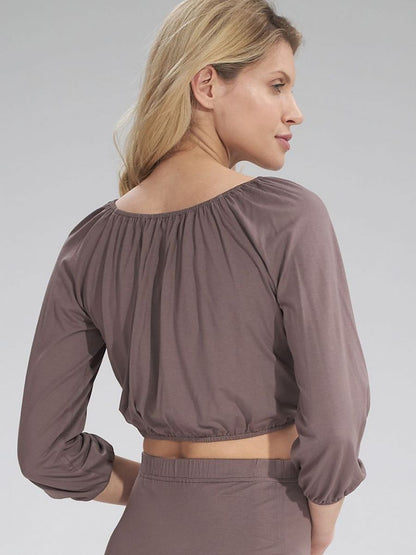 Figl Pleated Neckline Blouse with 3/4 Sleeves