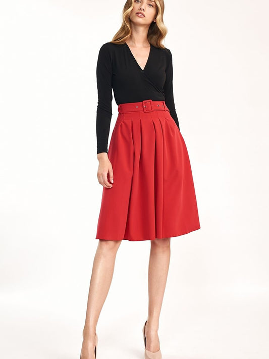 Elegant Office Skirt with Belt and Pleats