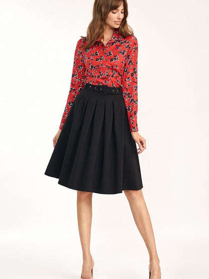 Nife A-Line Skirt with Belt and Pleats