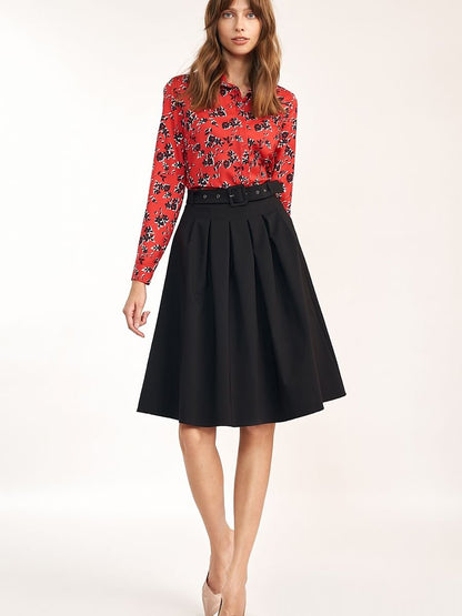 Nife A-Line Skirt with Belt and Pleats