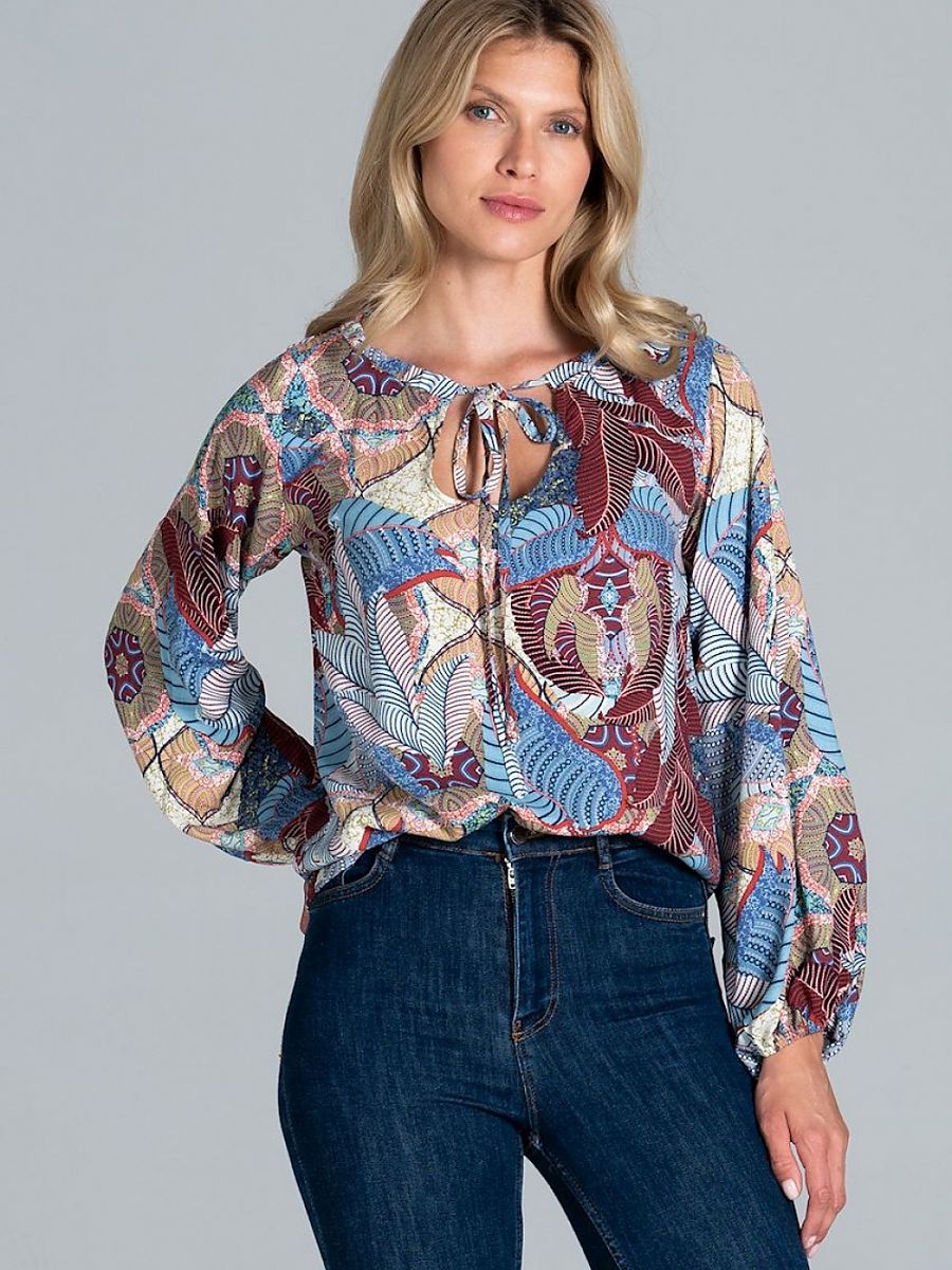 Figl Half-Round Neckline Blouse with Long Sleeves