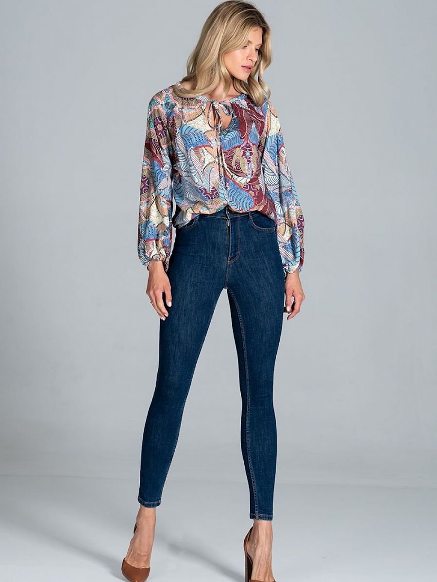 Figl Half-Round Neckline Blouse with Long Sleeves