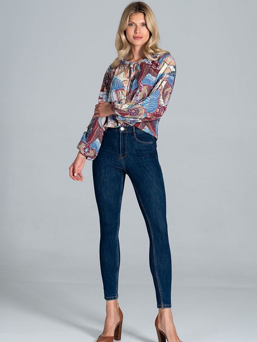 Figl Half-Round Neckline Blouse with Long Sleeves