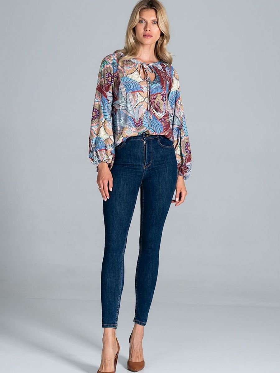 Figl Half-Round Neckline Blouse with Long Sleeves