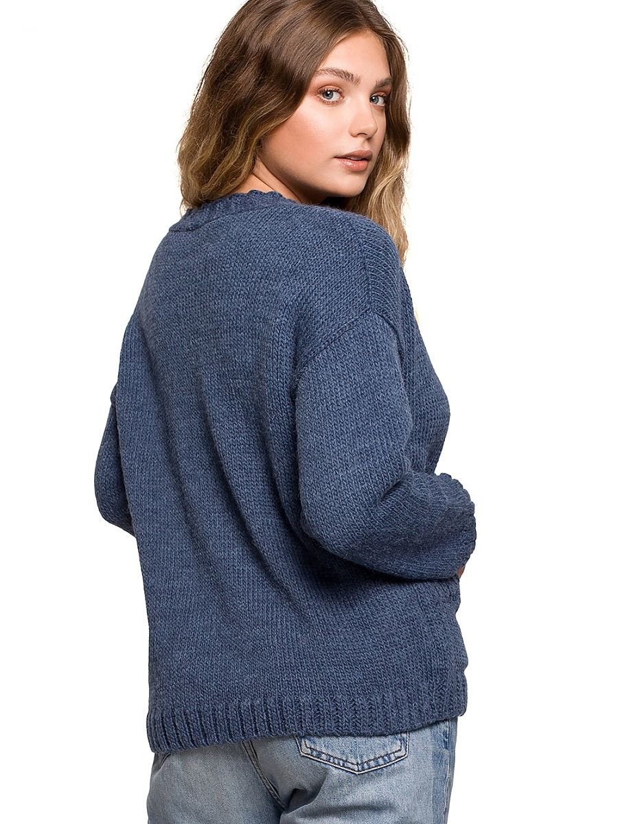 Knitted Short Cardigan with Button Front and Pockets