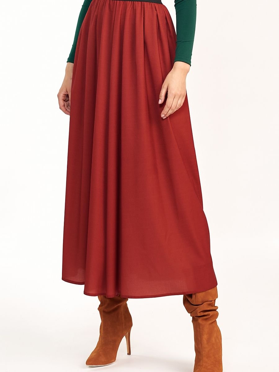 Elastic Waist Pleated Maxi Skirt