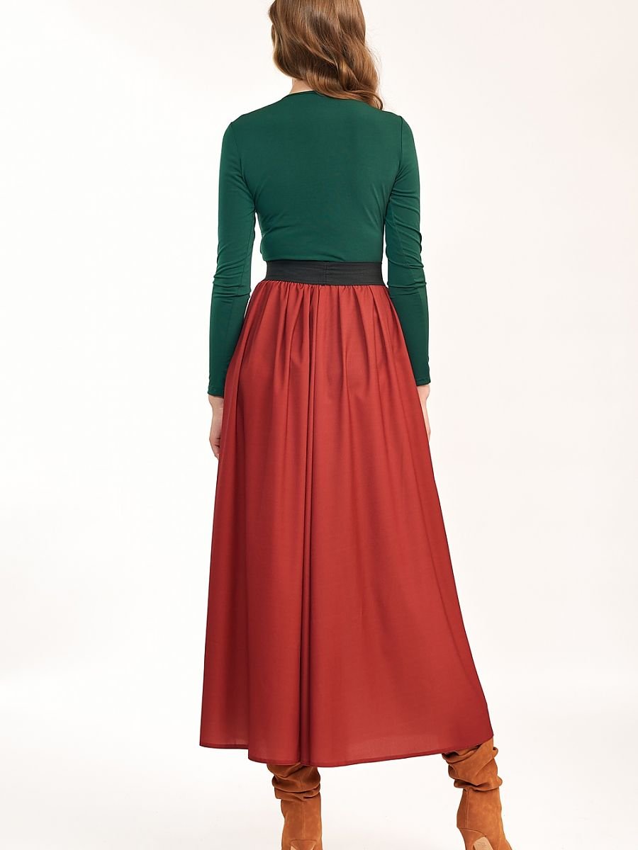 Elastic Waist Pleated Maxi Skirt