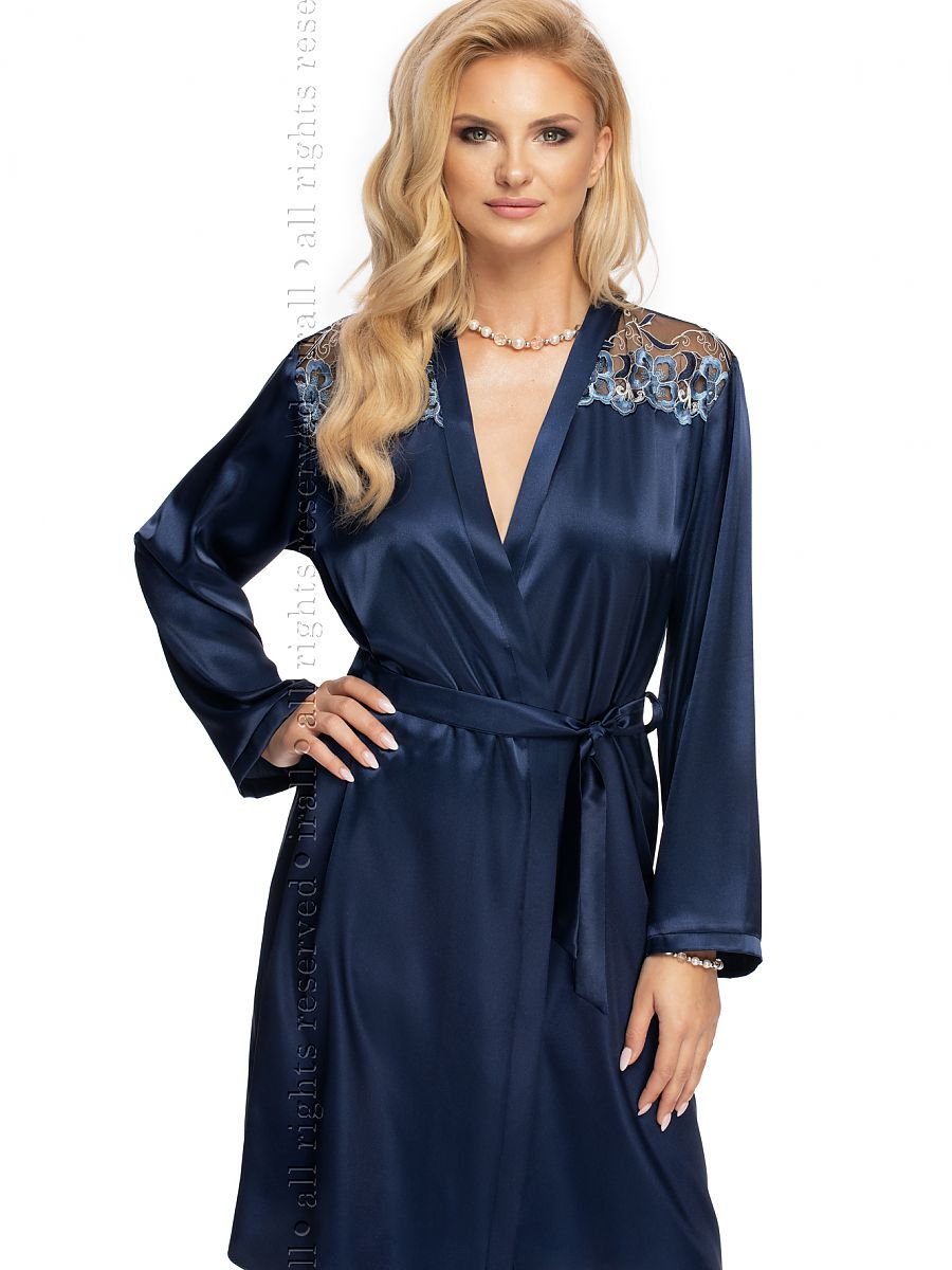 Irall Satin Bathrobe with Lace Shoulder Detail