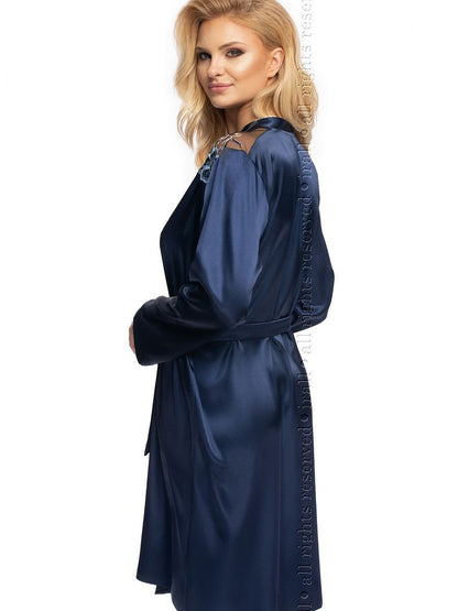 Irall Satin Bathrobe with Lace Shoulder Detail