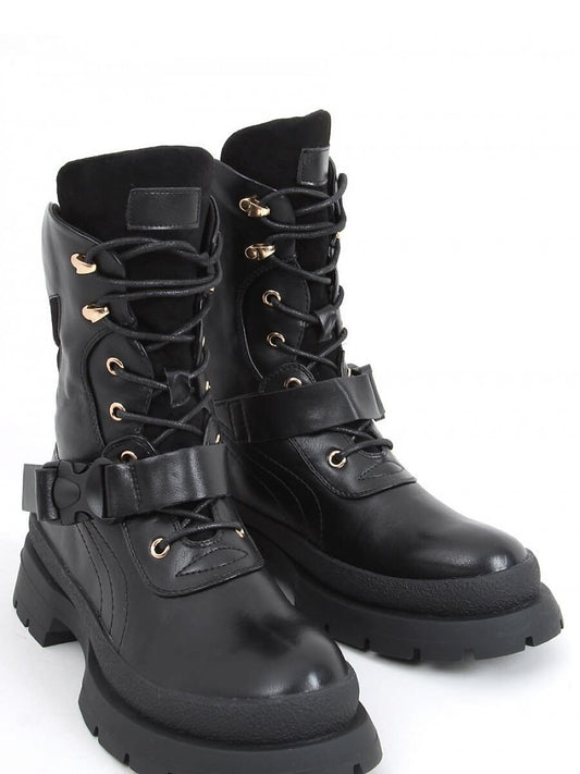 Inello - Women's Lace-Up Military Boots with Thick Sole