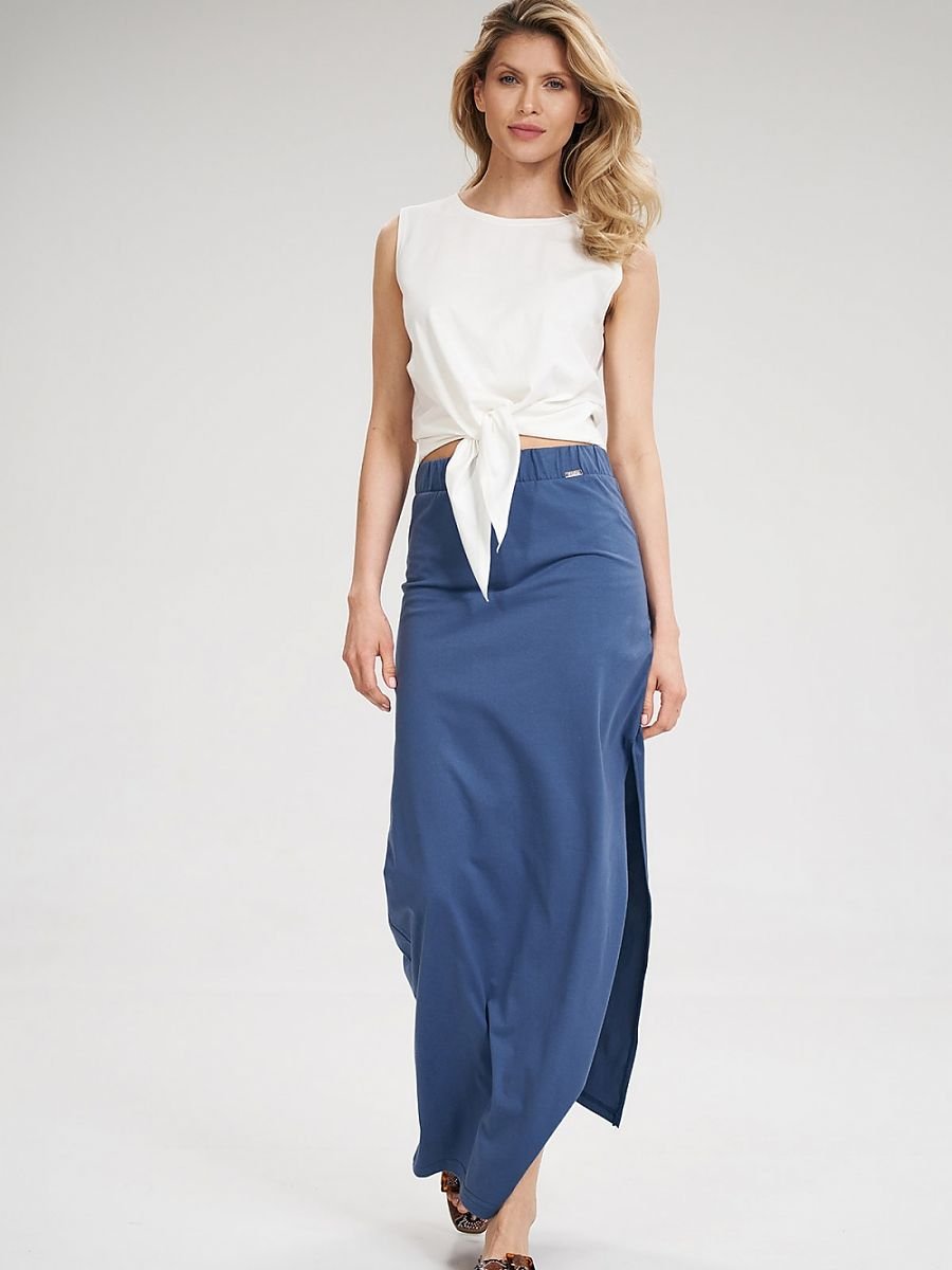 Elegant Cotton Maxi Skirt with Slit - Figl