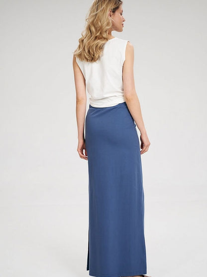 Elegant Cotton Maxi Skirt with Slit - Figl