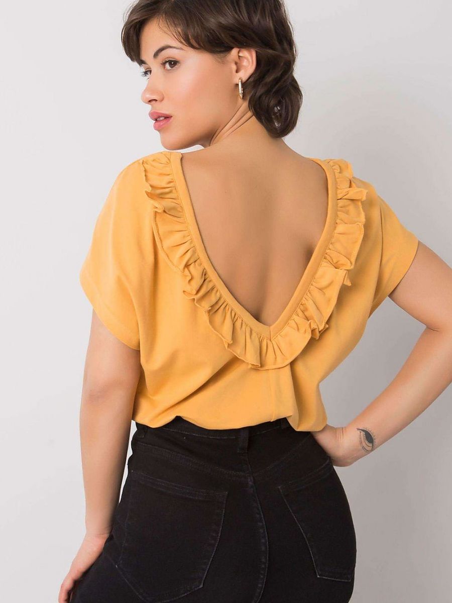 Stylish Frill-Trimmed Short-Sleeve Blouse