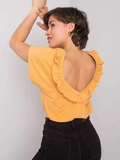 Stylish Frill-Trimmed Short-Sleeve Blouse