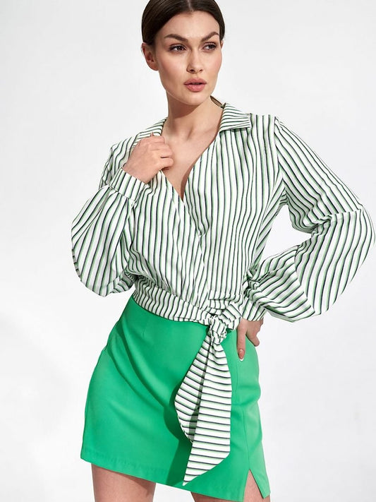 Figl Envelope Blouse with Pleated Sleeves and Sash Tie