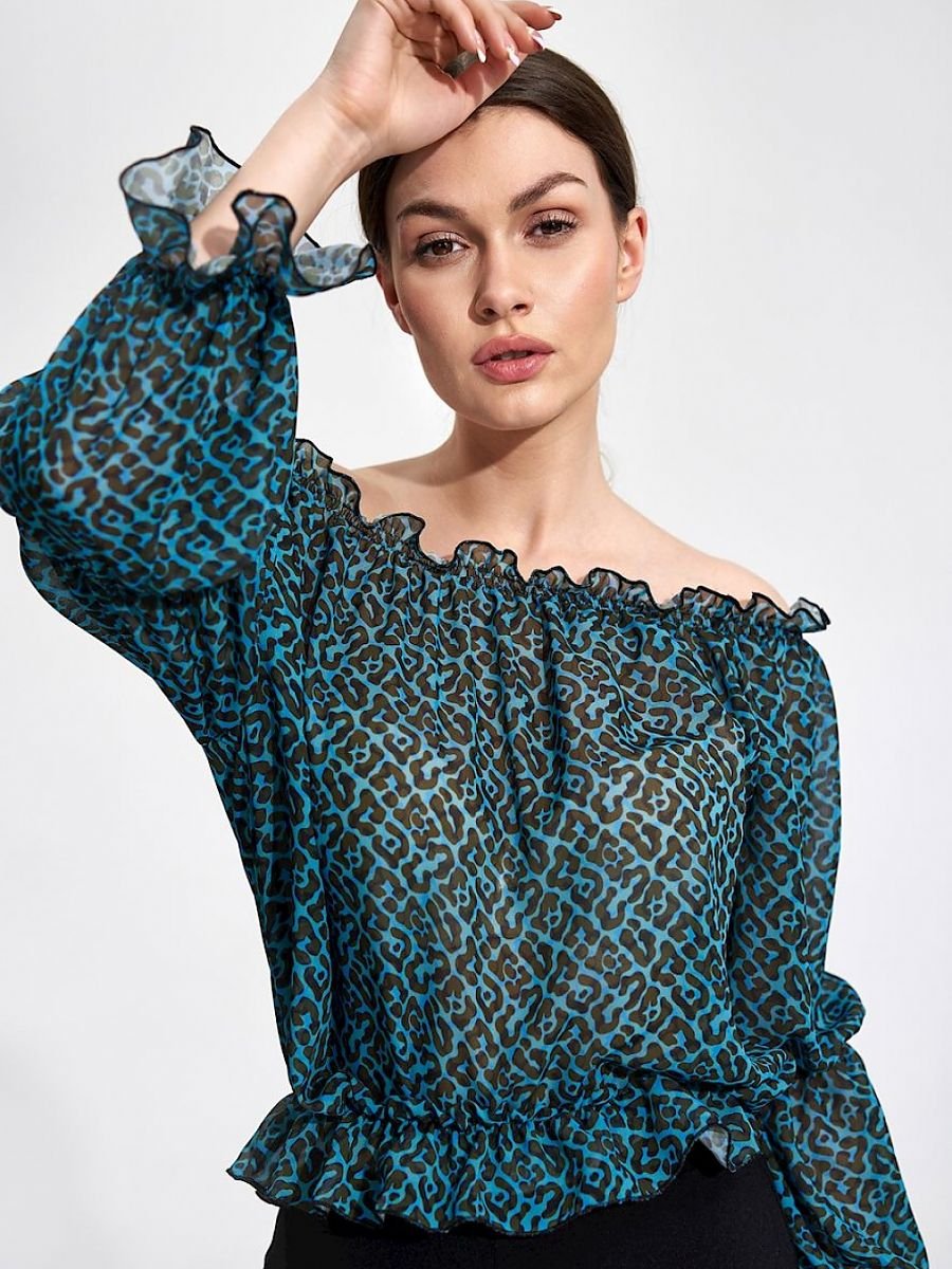 Airy Spanish Long Sleeve Blouse with Elastic Band