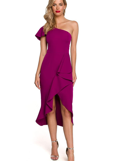 Graceful One-Shoulder Overlapped Cocktail Dress