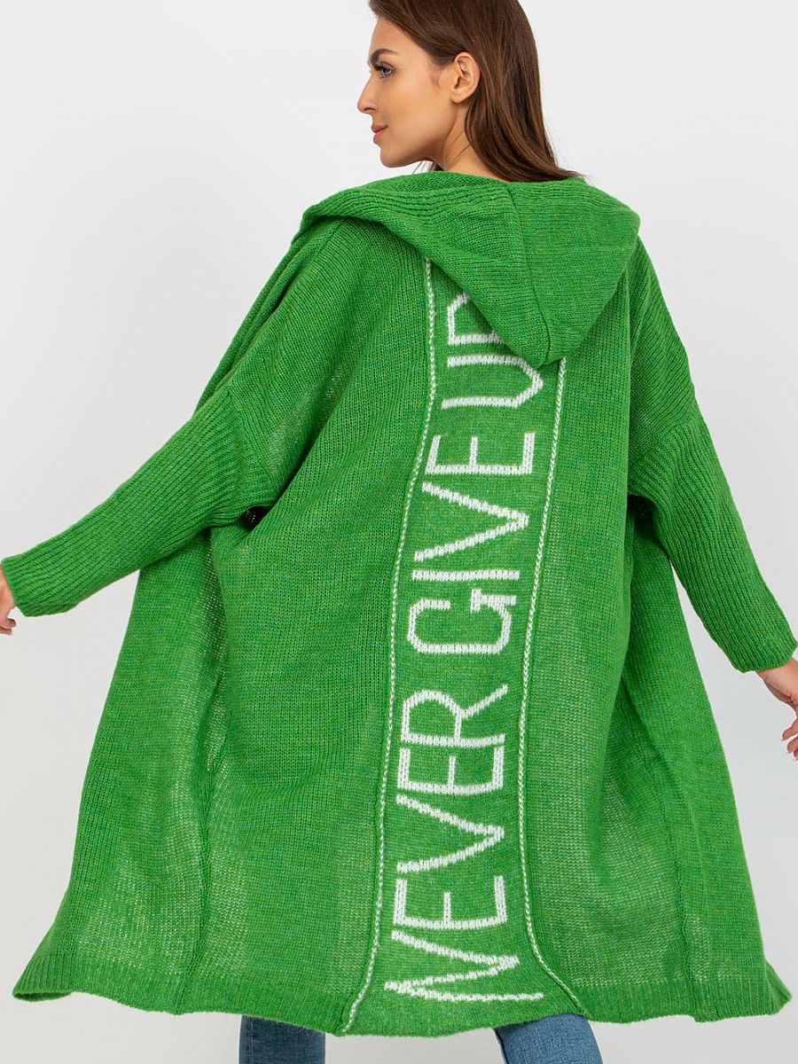 Hooded Long Cardigan with Decorative Inscription