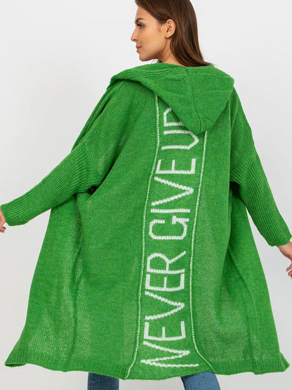 Hooded Long Cardigan with Decorative Inscription