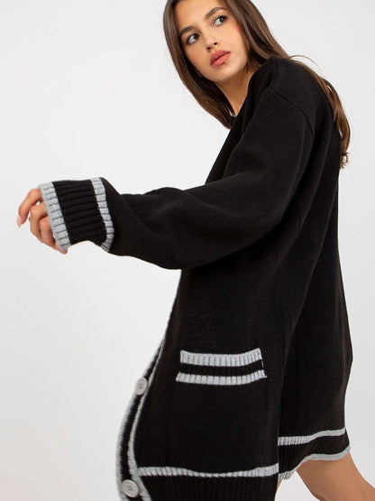 Cardigan Rue Paris - Long-Sleeved Button-Up Sweater with Contrast Trim