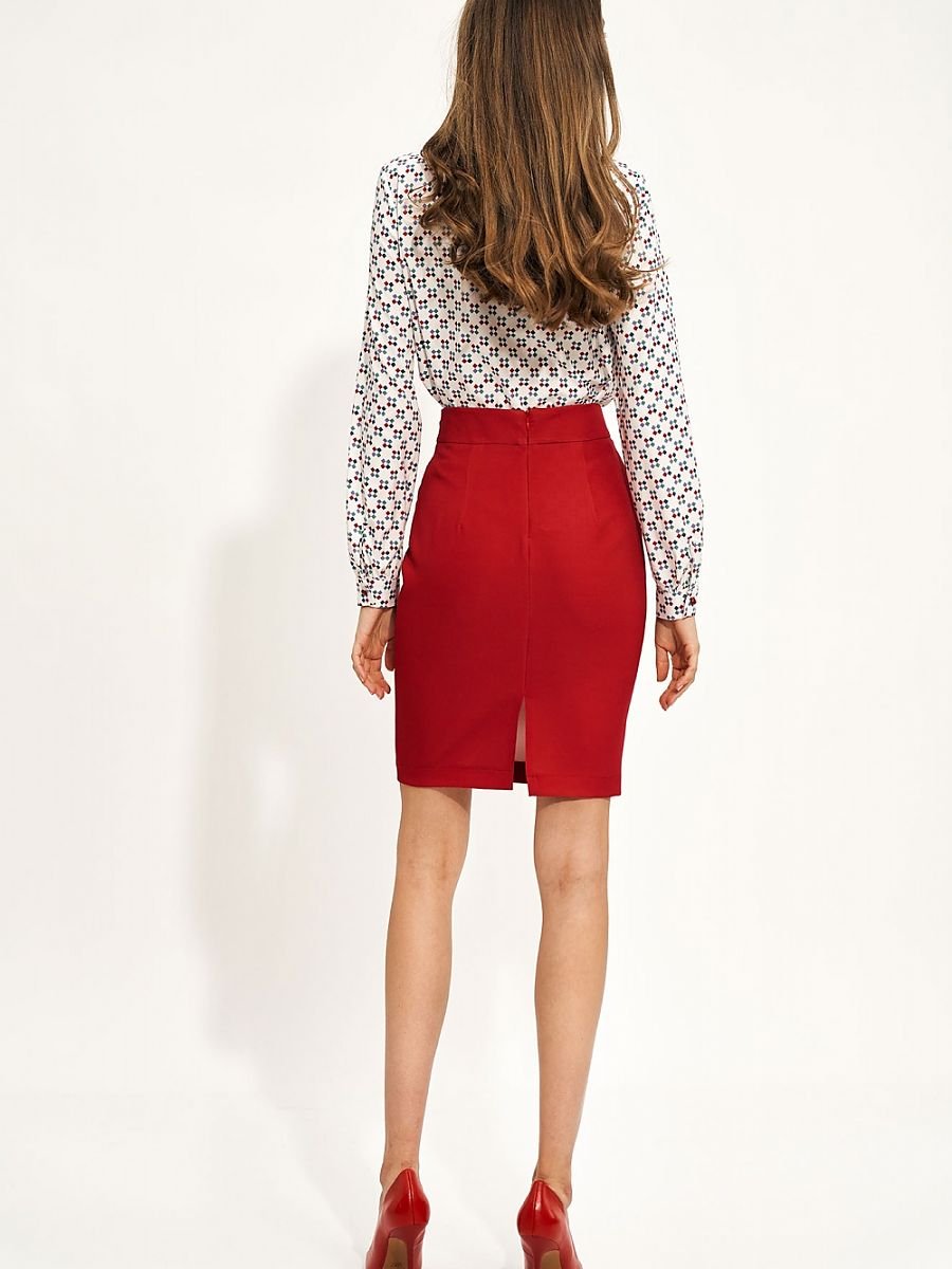 Chic Red High Waist Pencil Skirt