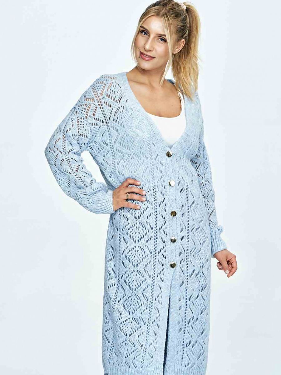 Figl Openwork Long Button-Down Cardigan