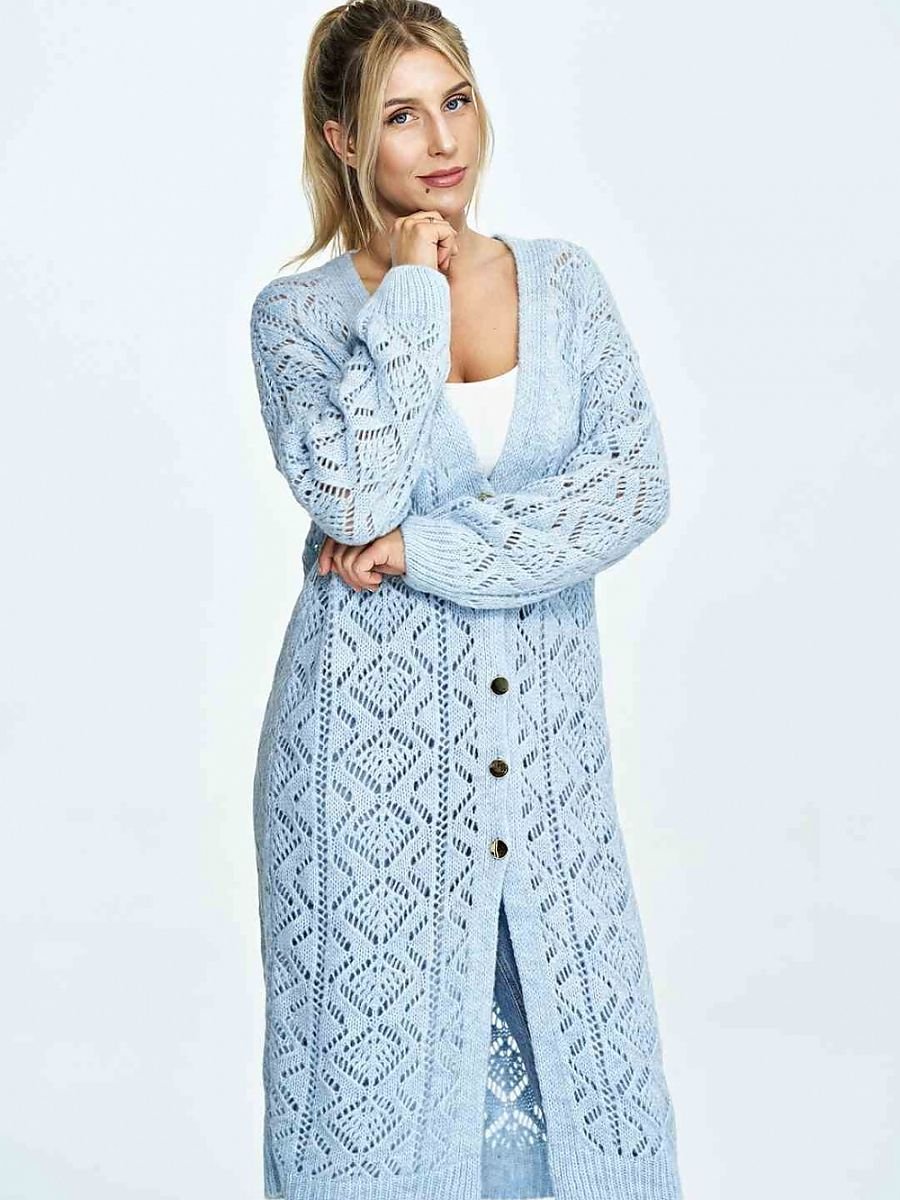 Figl Openwork Long Button-Down Cardigan