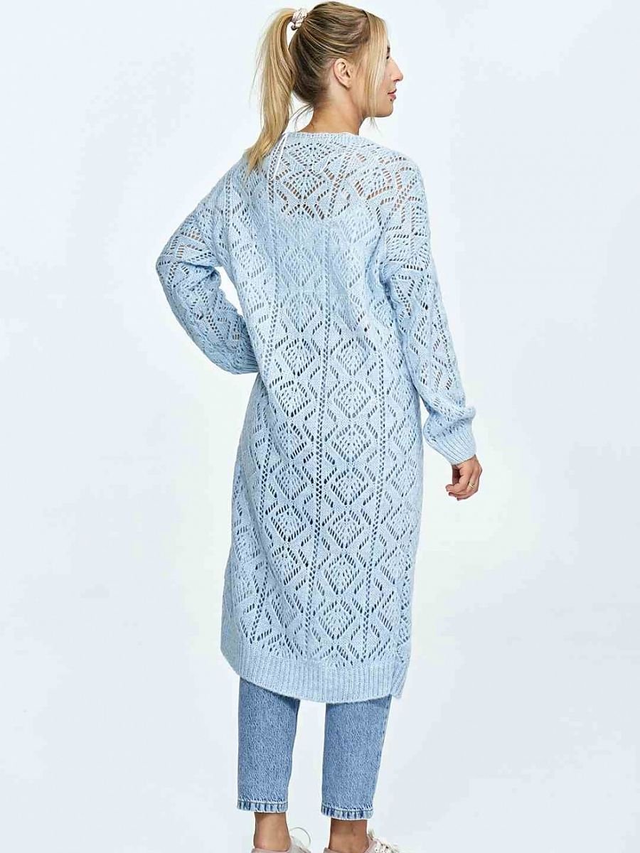 Figl Openwork Long Button-Down Cardigan