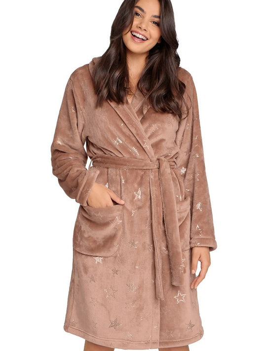 Italian Fashion Women's Knee Length Hooded Bathrobe with Pockets