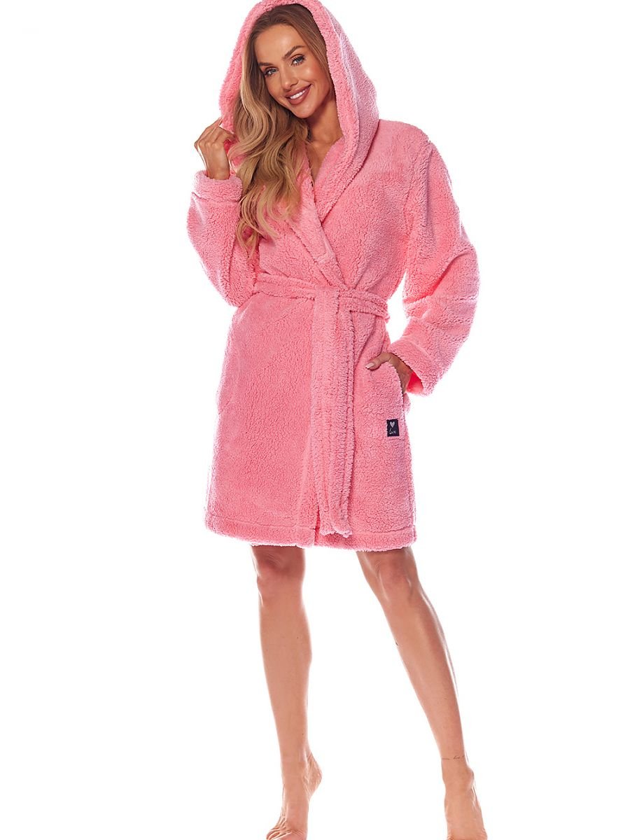 Warm Hooded Women's Bathrobe with Pockets