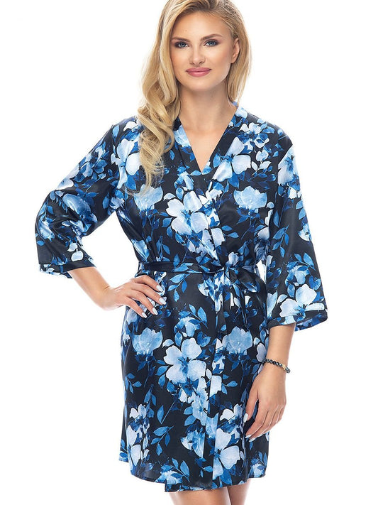 Floral Satin Bathrobe for Women with 3/4 Sleeves