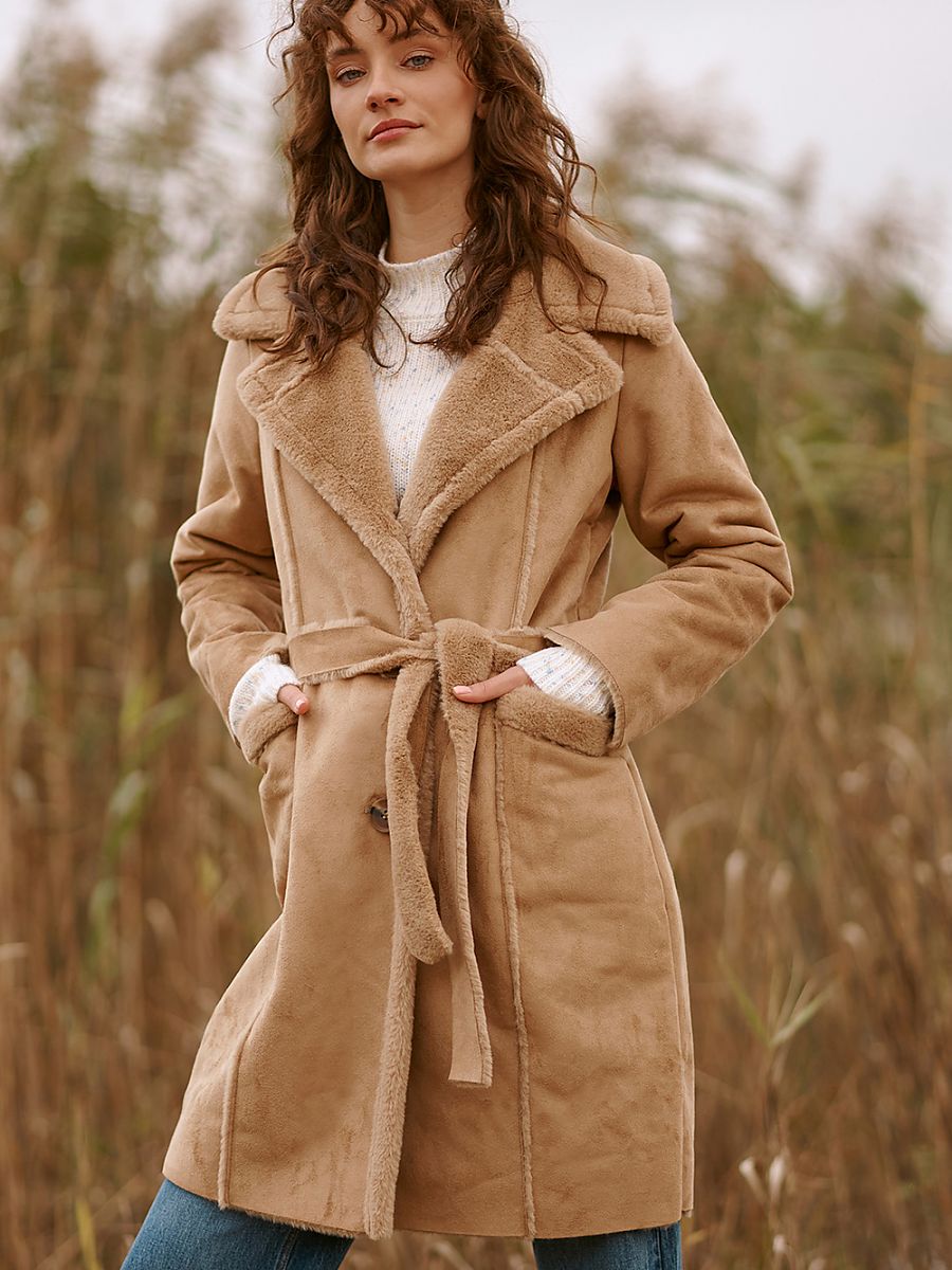 Cozy Sheepskin Knee-Length Women's Coat