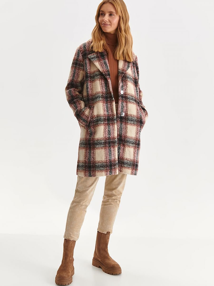 Elegant Checkered Knit Coat for Women