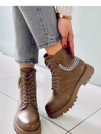 Inello Lace-Up Boots with Fashionable Chains