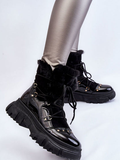 Step In Style Eco Suede and Leather Fur-Lined Boots With Studded Front