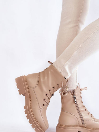 Stylish Step-In Leather Boots with Decorative Insert