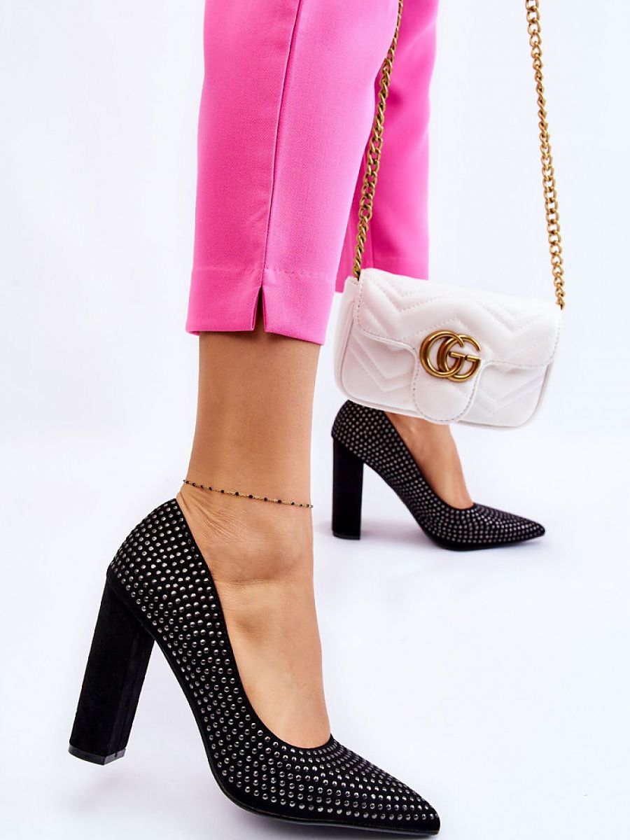 Elegant Studded Suede Block Heel Pumps