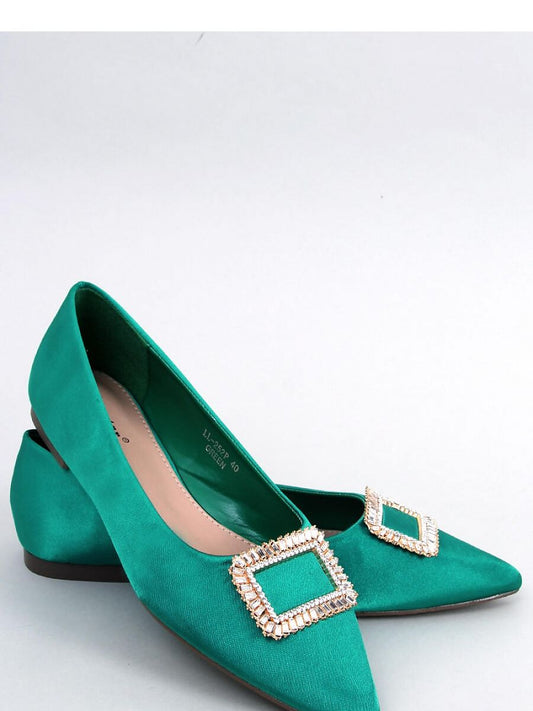 Inello Embroidered Ballet Flats with Sparkling Stones and Buckle Detail