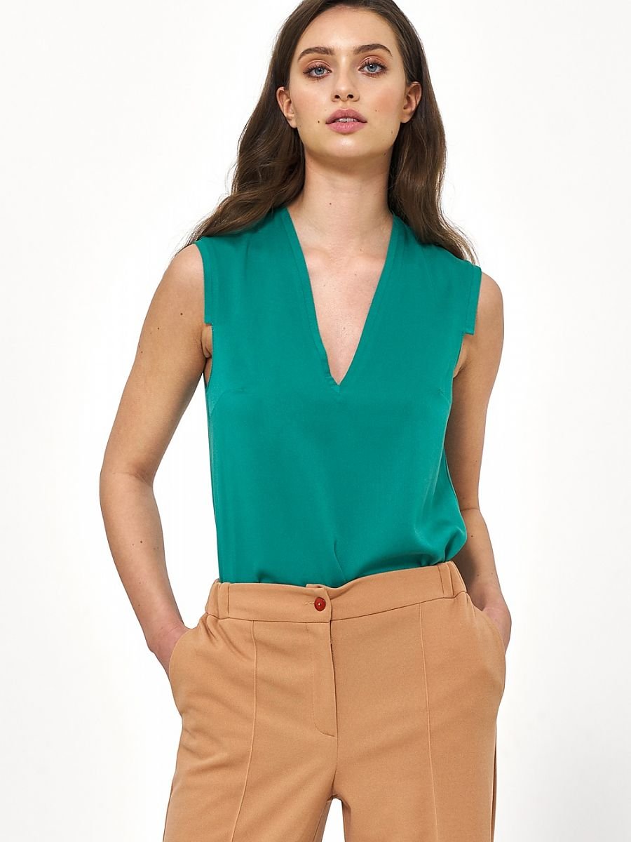 Nife Sleeveless Viscose Blouse with V-Neck