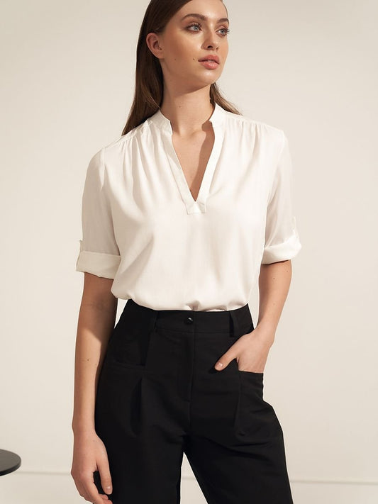 Elegant Viscose Blouse with Unusual Neckline