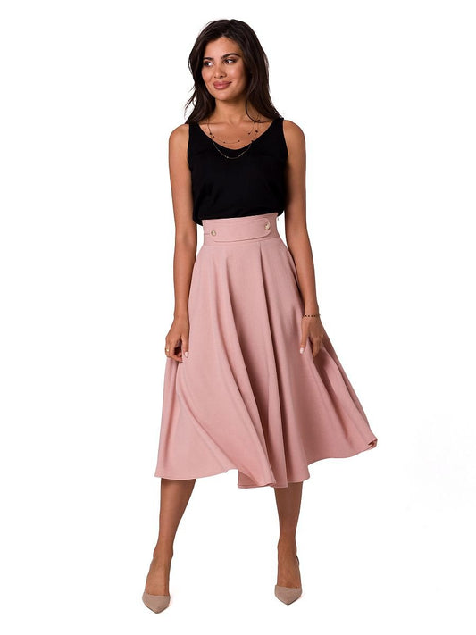 Elegant Flared Midi Skirt with Decorative Buttons